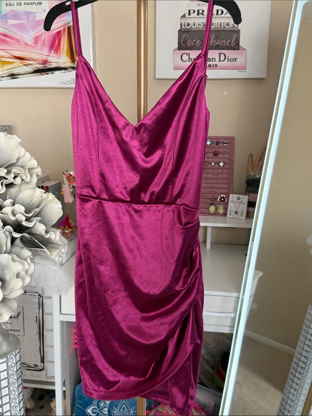 Windsor Magenta Satin Slip Mini Dress